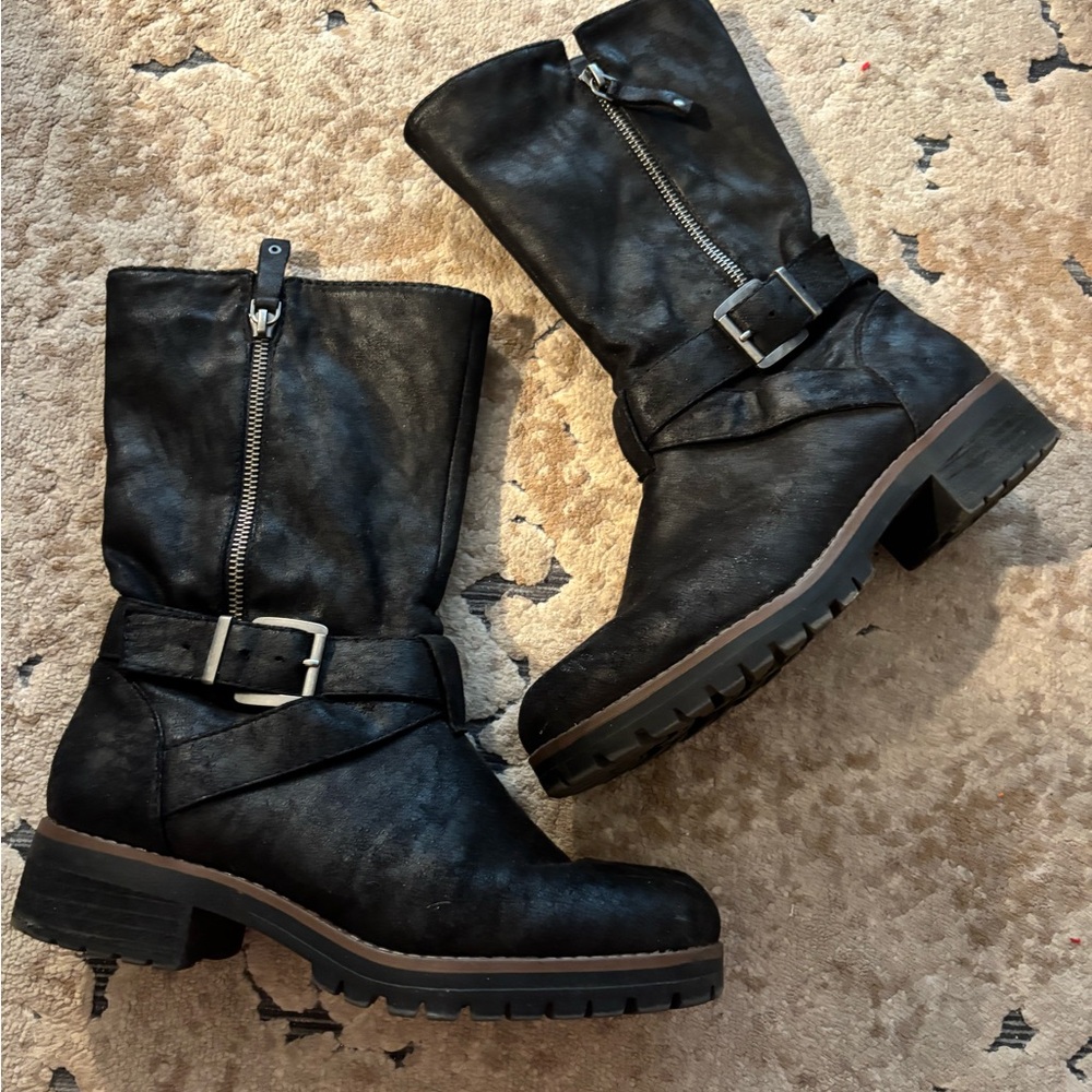 Crown Vintage Black Combat Moto Boots Size 7.5